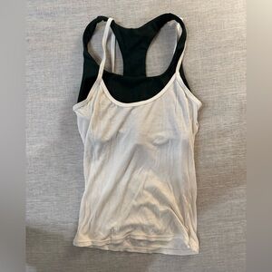 Women's White and Dark Green Tank Top